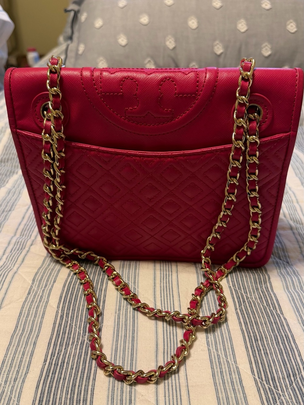 Tory Burch Quilted Hot Pink Chain-Shoulder Women's Bag